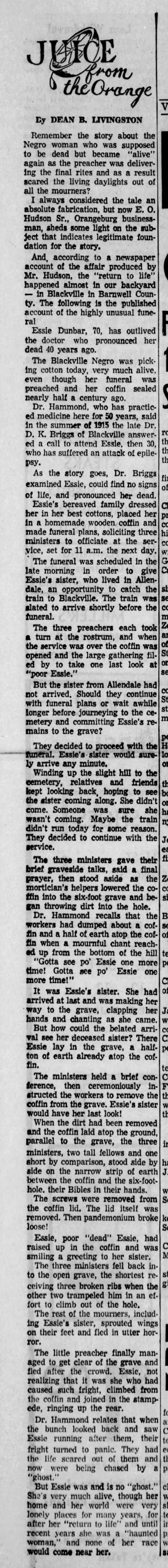Essie Dunbar outlives Dr who declared her dead